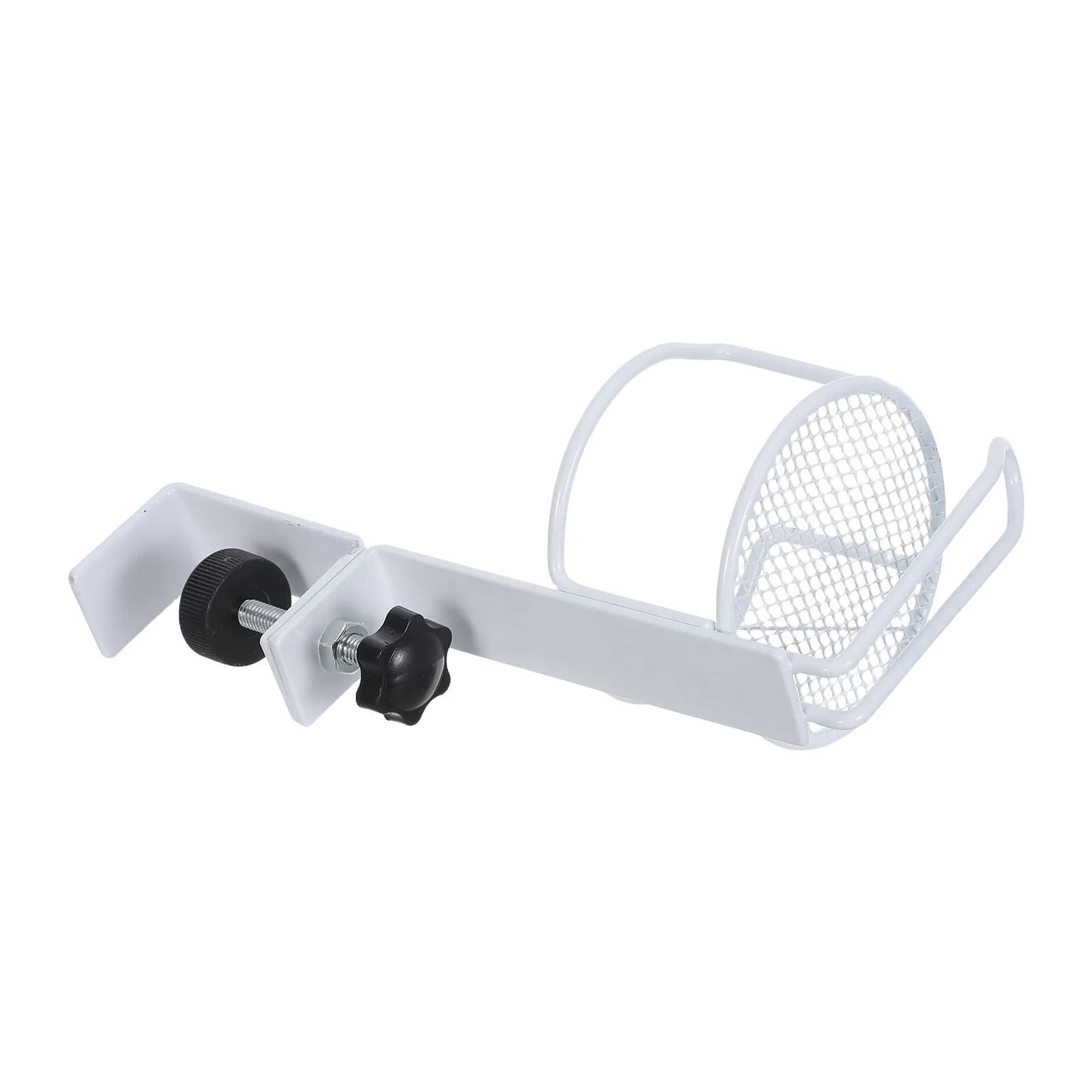 2-in-1 Metal Desk Cup Holder Clip on Clamp Rotatable Anti-Spill Cup Stand Headphone Hook Office Table Clip on Water Bottle Stand