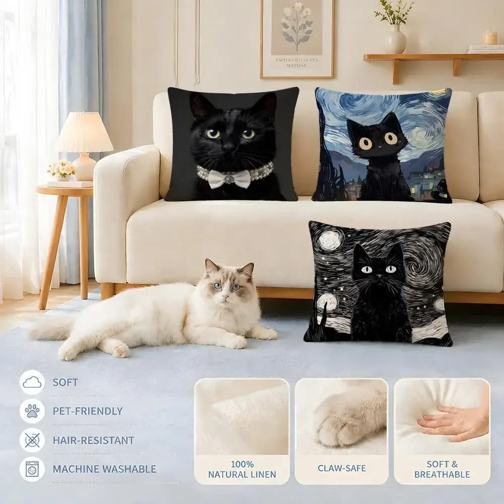 Cushions Covers Sofa Cat and dog friendly Animal blackS catS Cushion Cover Decorative Pillowcase Chairs 45x45 40x40