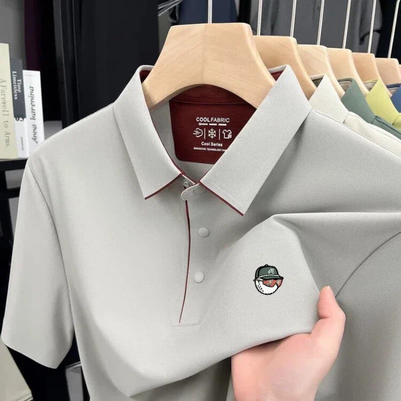 Polo a maniche corte da uomo alla moda con stampa, top estivo 2026, confortevole e traspirante in seta ghiaccio, T-shirt casual da golf