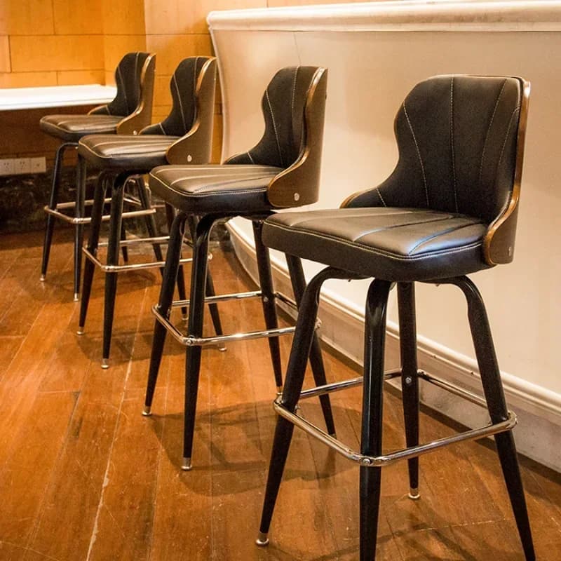 Sgabelli da bar moderni Cuscino in pelle di legno per gambe Sedia da piedi Bancone da cucina ergonomico Sedie in legno Mobili di lusso nordici alti
