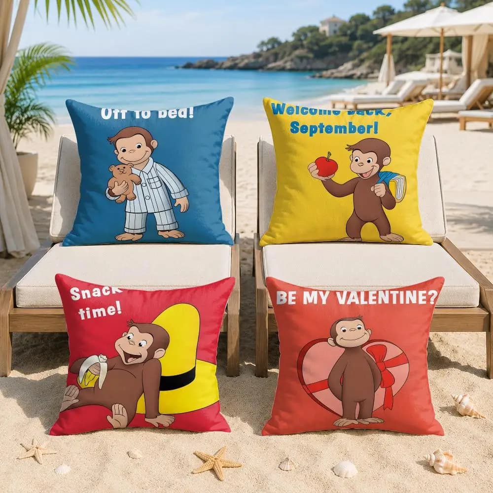 Good Night George The Curious Monkey Cushion Cover Silky Short Plush Invisible Zipper Dustproof Sofa Pillow Case For Home Decor