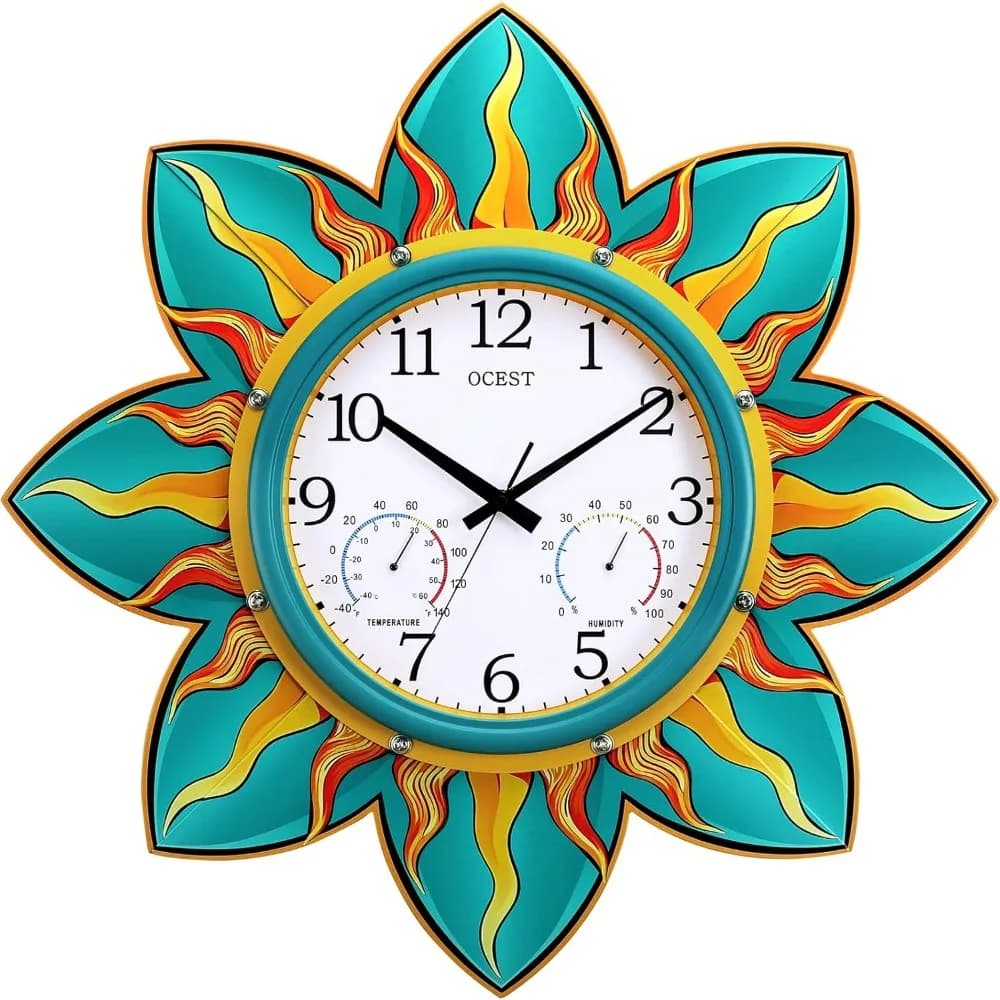 Orologio da Esterno da 24 Pollici Impermeabile con Termometro e Igrometro, Orologio da Parete Silenzioso al Quarzo per Patio e Giardino