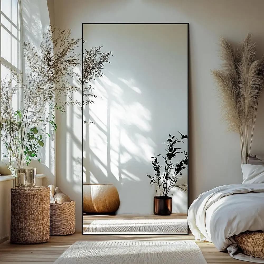 Specchio a figura intera da parete, specchio da terra o da porta, grande, per camera da letto, bagno, soggiorno, con cornice in alluminio (con supporto)