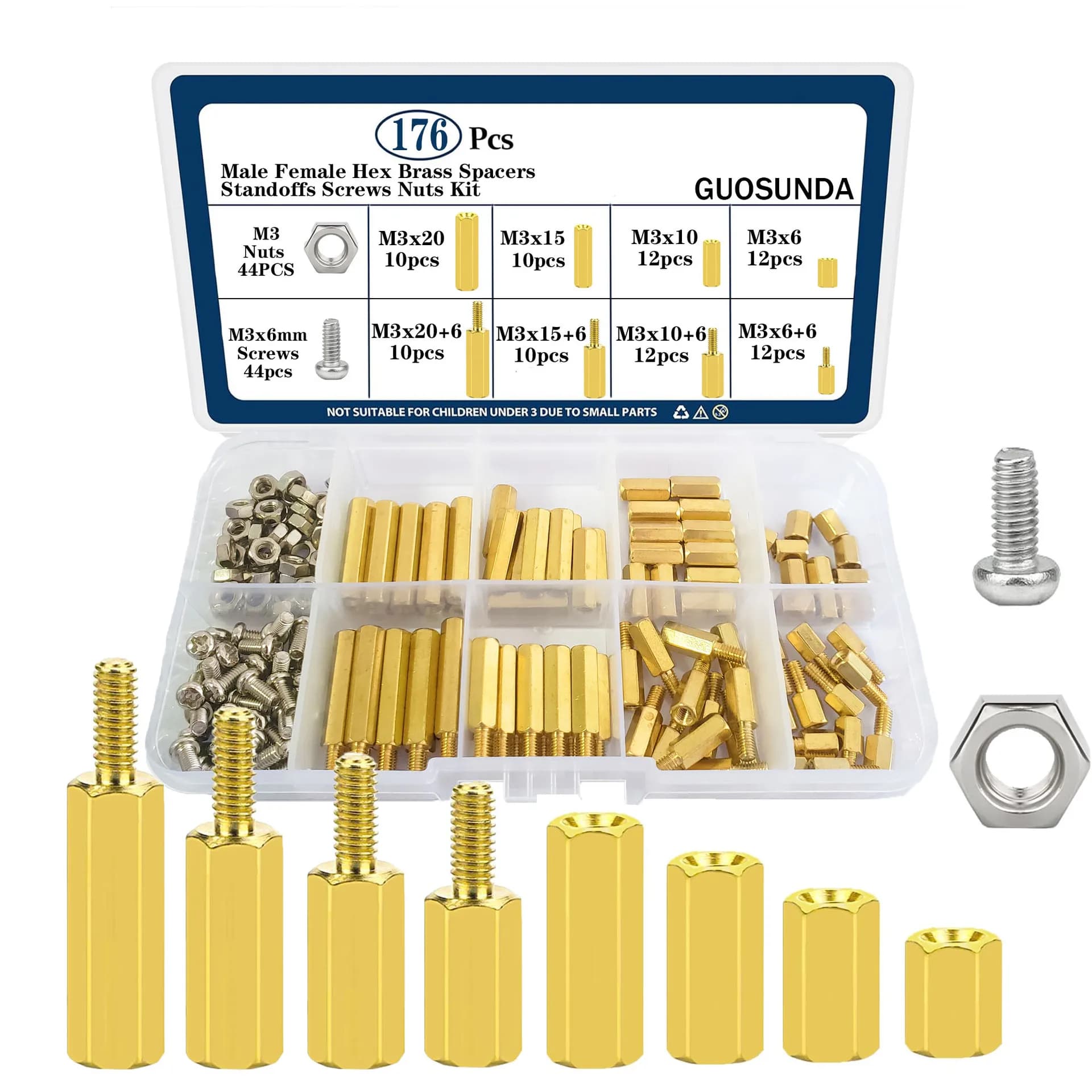 176/216 pezzi M3 separatore scheda madre con kit dadi a vite, vite distanziatore in ottone esagonale maschio-femmina per custodia pc ssd scheda madre
