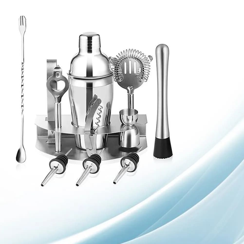 Set da 12 Pezzi per Cocktail in Acciaio Inox, Kit Professionale per Barman con Shaker, Pinze per Ghiaccio, Cucchiaio Miscelatore e Misurino per Bar