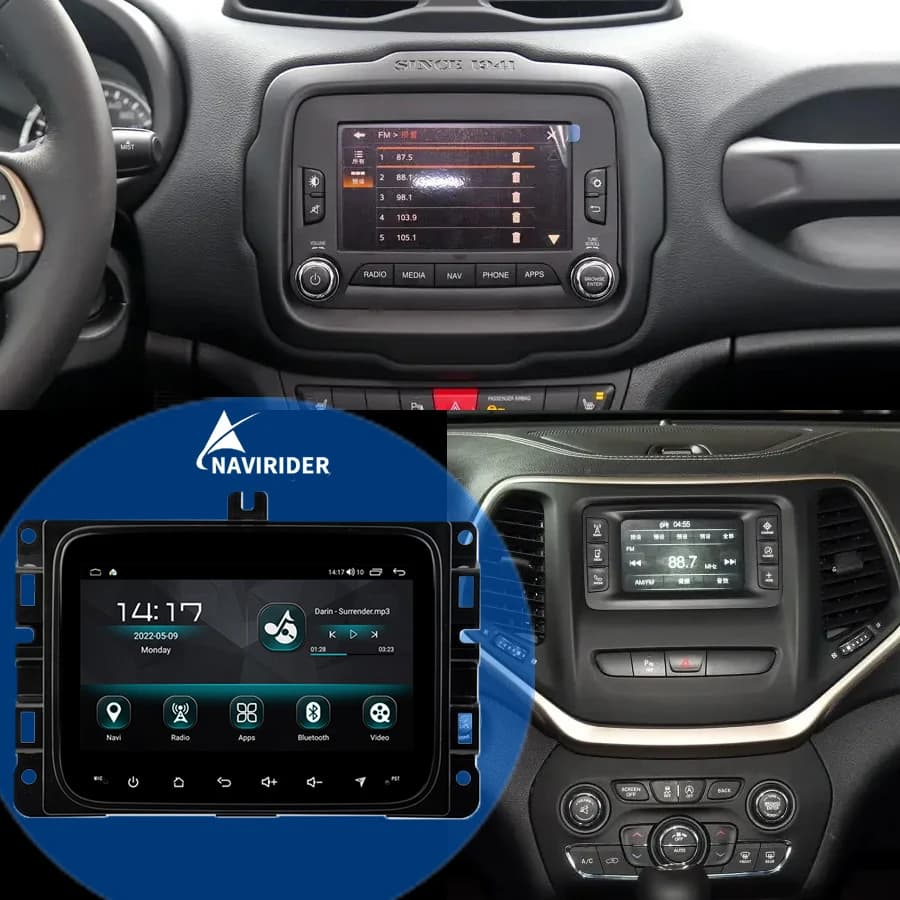 Android 14 Car Radio GPS For DODGE RAM 1500 2500 3500 JEEP RENEGADE COMPASS Jeep Cherokee Kl 2017 Multimedia Video Player Screen