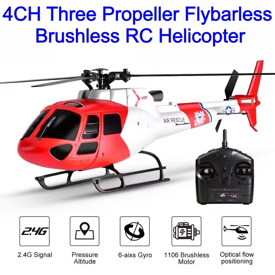 Elicottero RC Brushless 4CH 6G con Giroscopio a Sei Assi, Modello a Tre Eliche Senza Flybar, Elicottero Telecomandato, Giocattolo Aereo RC