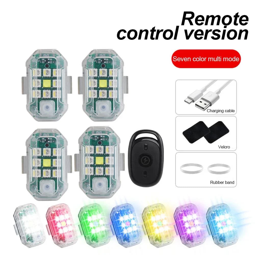 Stroboscopic LED air light with wireless remote control for cars, motorcycles, bikes, drones, scooters, anti-llision flash warning lamp