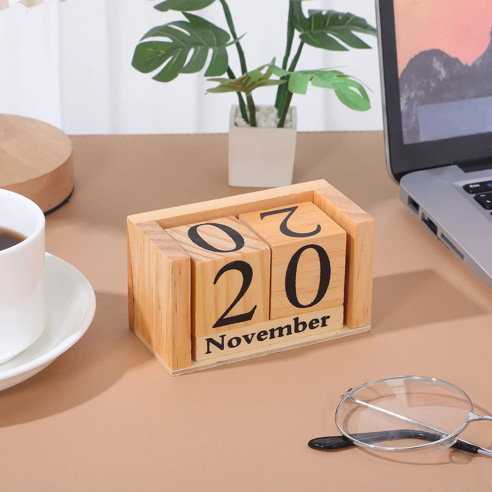 Calendario perpetuo da scrivania in legno naturale, bestseller, stile europeo, calendario a blocchi, decorazione minimalista vintage da scrivania, data manuale