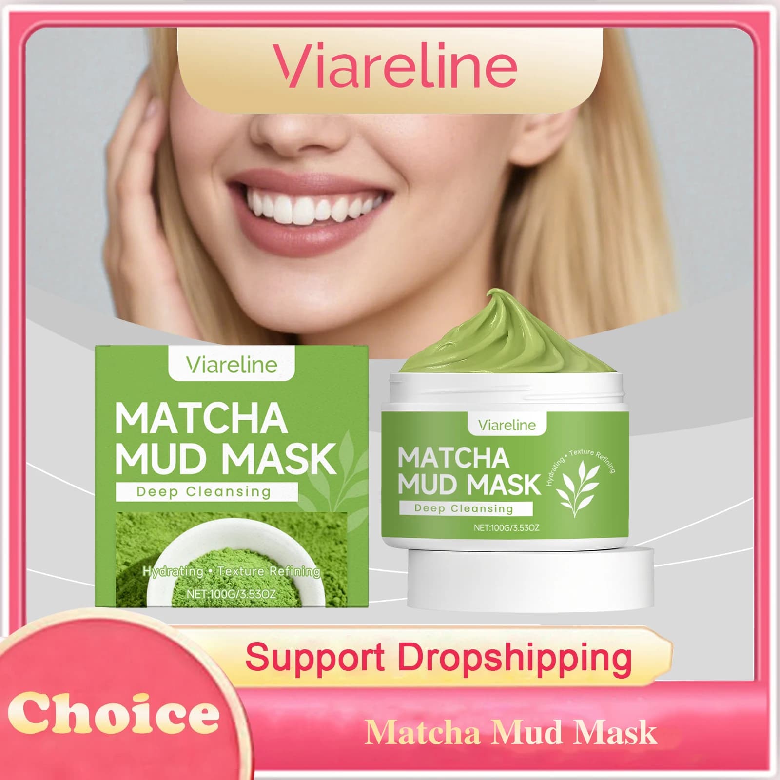 Maschera di fango Matcha Pulizia profonda Schiarente Idratante Acne Trattamento di punti neri Controllo del petrolio Ridurre i pori Maschera di fango morbida e rinfrescante