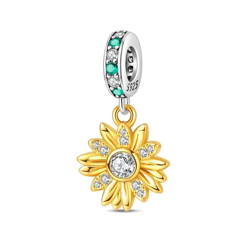Ciondolo a forma di girasole in argento sterling 925 per donna, adatto a braccialetti originali, gioielli fai da te, regali.