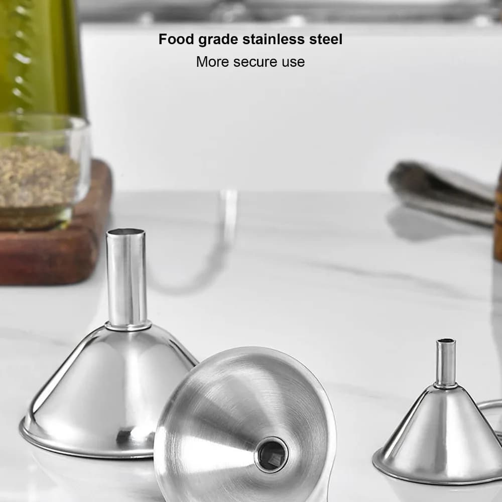 Set di 3 Imbuti da Cucina in Acciaio Inossidabile, per Alimenti, Durevoli, per Riempimento Bottiglie, Alta Resistenza al Calore, con Base Circolare