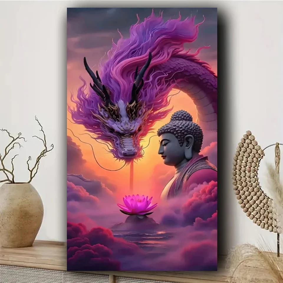 Kit Pittura Diamante 5D Completo Buddha Statua Quadrata Rotonda, Arte Zen Scultura Buddista, Ricamo Mosaico Fai da Te, Punto Croce