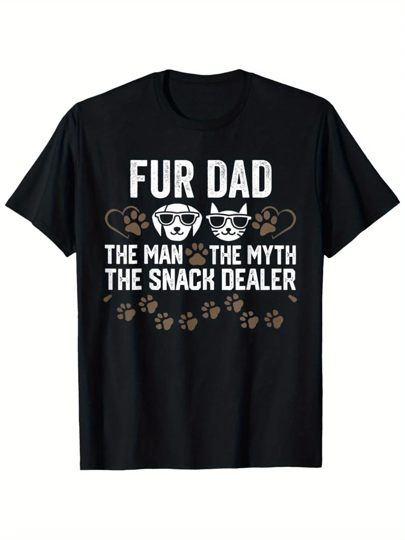 T-shirt da uomo con stampa “FUR DAD” - T-shirt nera alla moda con testo bianco accattivante che raffigura ritratti di gatti e cani