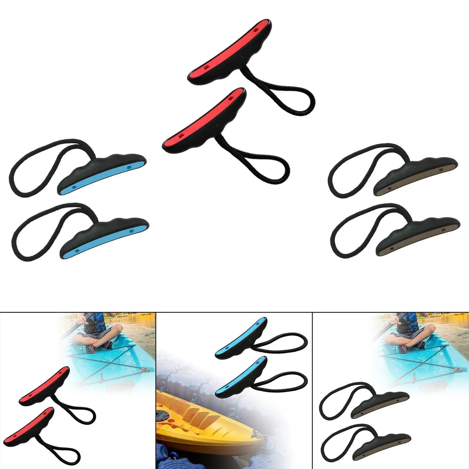 2x Kayak Handles with Rope Practical Sleek Replacements Wear Resistant Toggle Marine Boat Handles Hand Grips for Water Sports