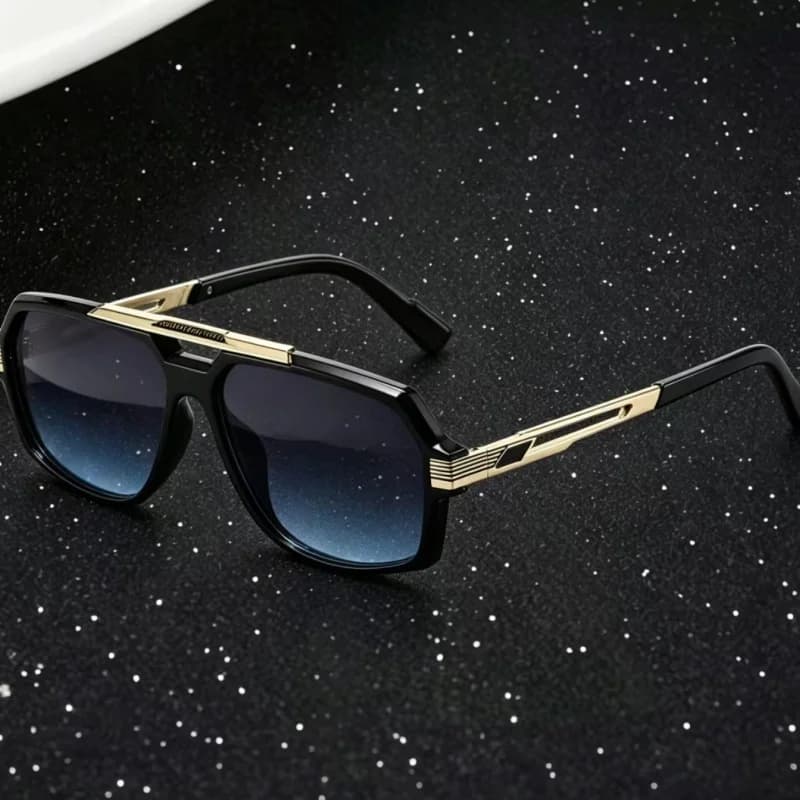 1 pair of men's T transparent frame gray European and American fashion double beam cut edge metal classic pilot sunglasses