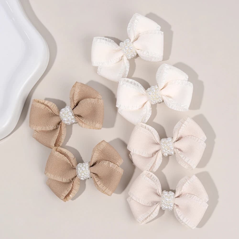 2Pcs Trendy Pleate Hair Clips Sweet Pearls Hairpins Light Color Barrette For Girls Children Korean Headdress Accessories