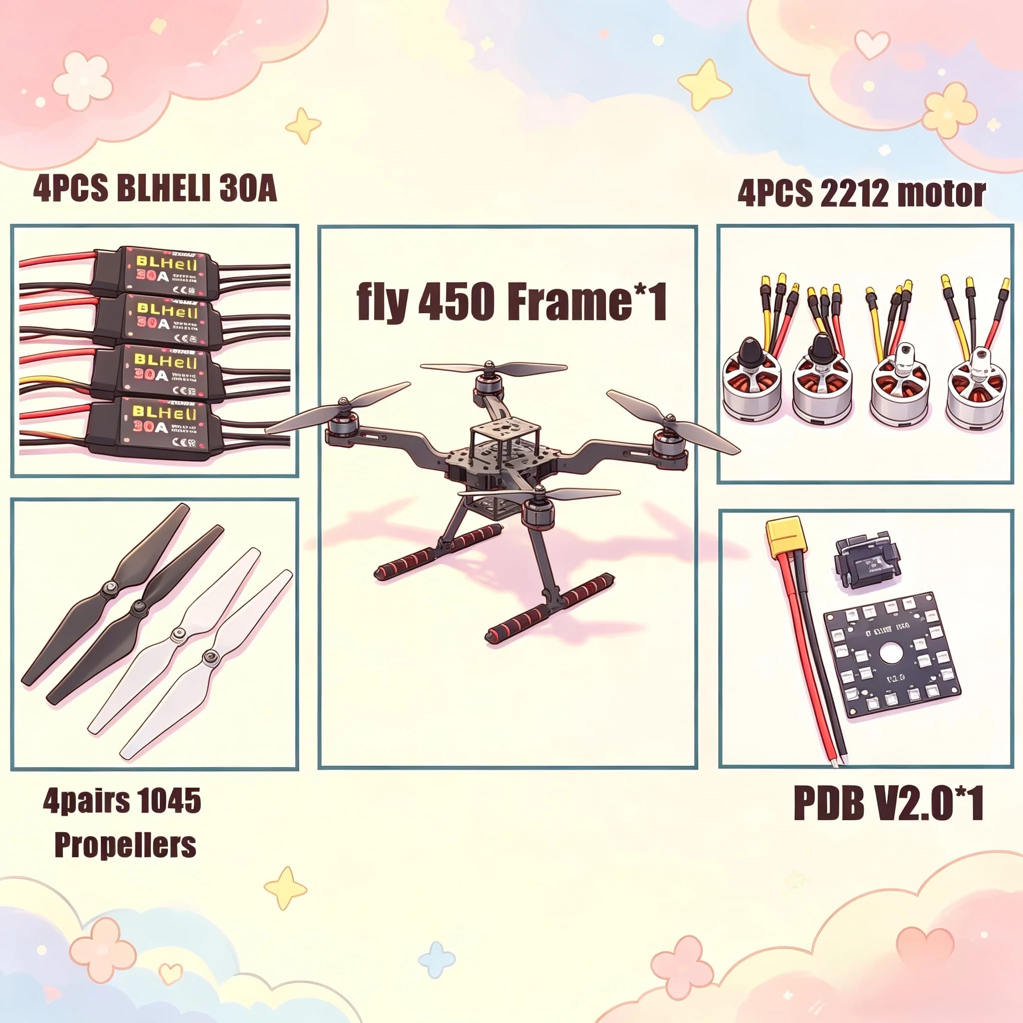 Drone BCUBE Autopilot FLY450 Quadcopter con Flip Frame, ESC Blheli 30A, Motore 2212, Controller di Volo Pixhawk 2.4.8 32-Bit, GPS M8N