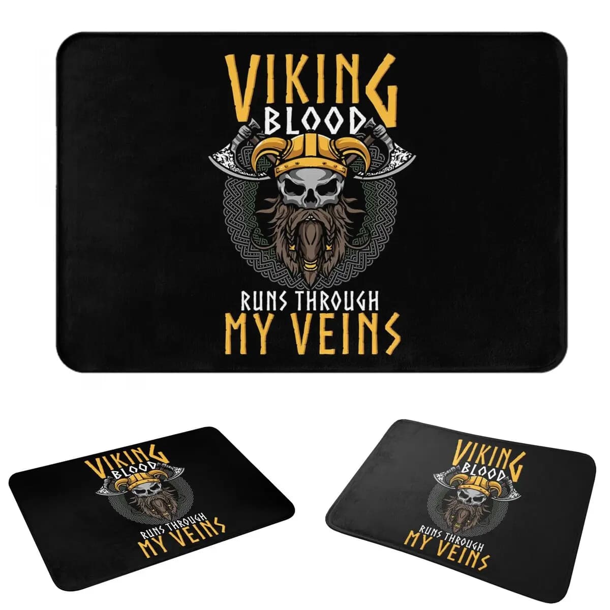 Viking Blood Runs Through My Veins Valhalla Norse Anti-slip Doormat Durable Carpet Rug for Kitchen Entrance Home Room Footpad