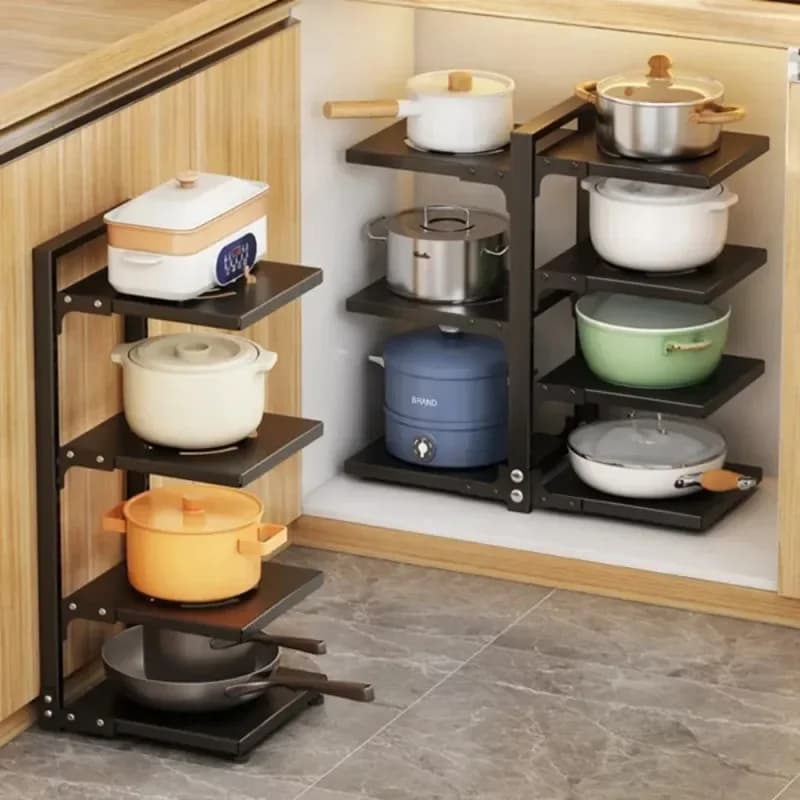 Kitchen rack under the sink Multilayer pan Rice cooker Condiments holders Adjustable stainless steel organizer