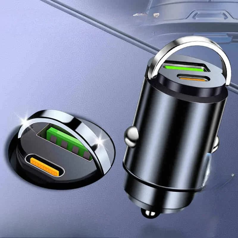 Mini caricabatteria da auto accendino ricarica rapida 100w Pd USB tipo C doppia porta caricatore in metallo invisibile per Xiaomi Samsung Huawei