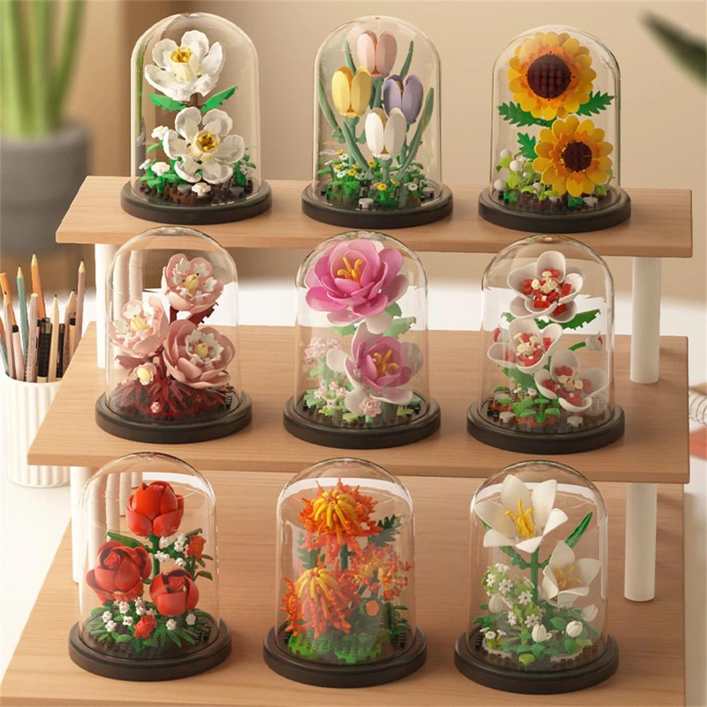 Pot Plant Micro Building Blocks Simulation Pink Lily Flower Assembly Brick Model Toys for Kids Home Decoration Collection Gift