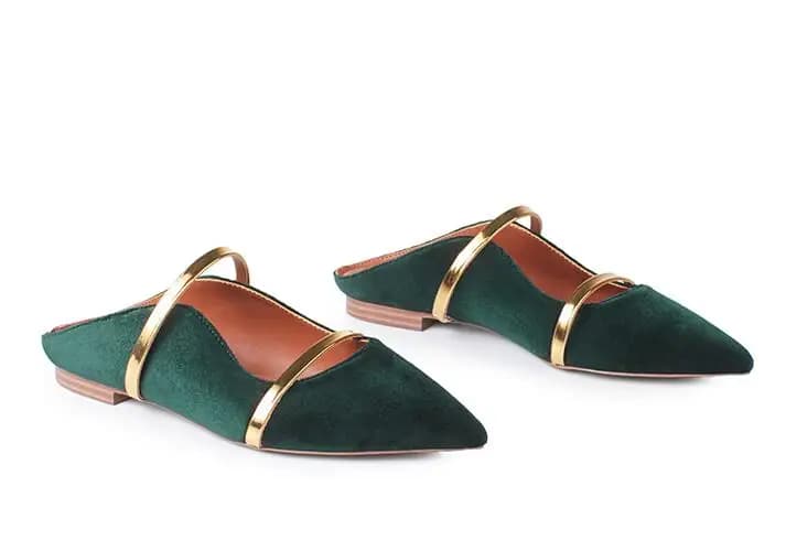Scarpe da donna chic in velluto con cinturino piatto in seta, pantofole causali, punta a punta, sottili e lucide, doppie cinghie, mocassini in velluto