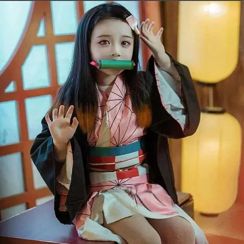 2026 Anime Kamado Cosplay Kostuum Kimono Cosplay Pruiken Haren Halloween Carnaval Vrouwen Outfit