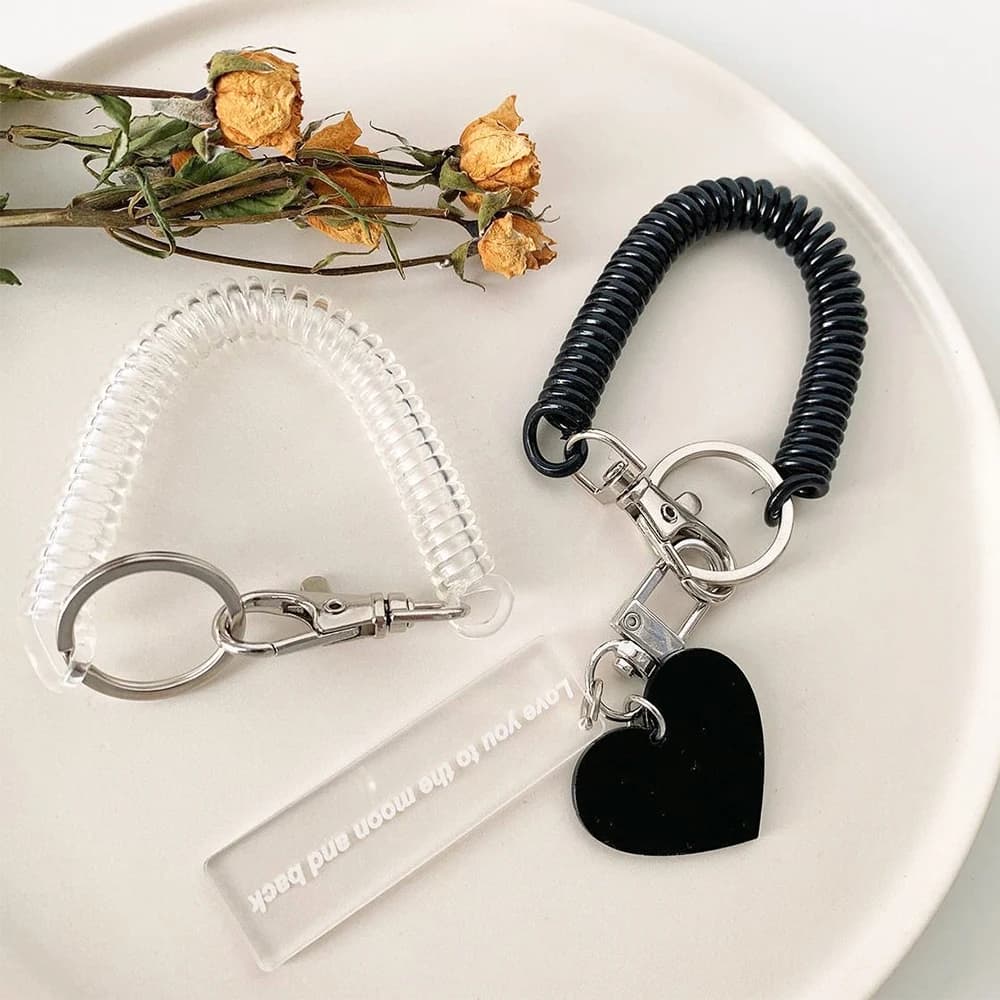 Telescopic Spring Spiral Elastic Spring Rope Keychain Key Ring Metal Carabiner For Outdoor Anti Lost Phone Key Cord Clasp Hook