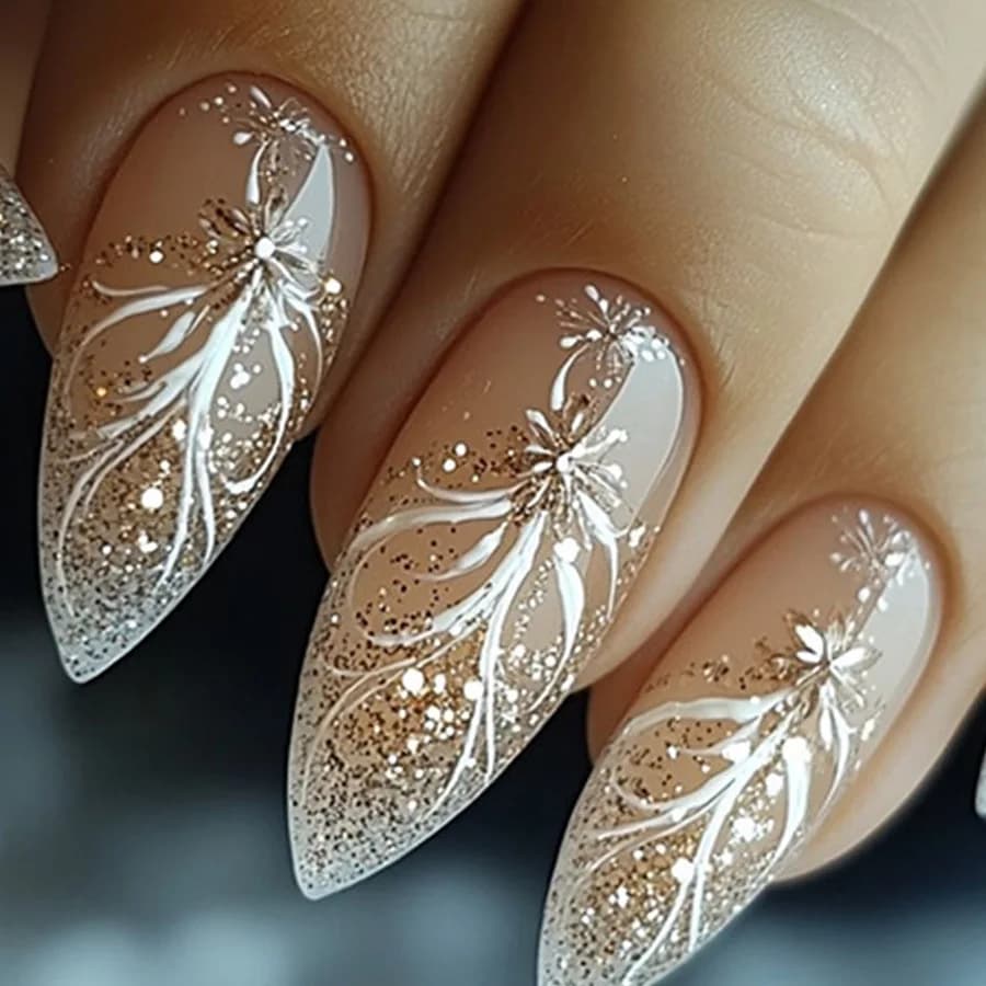 24 pcs/set Short Medium nails fake for women girls gradient shiny glitter French heart square almond tips Presses on fake nails