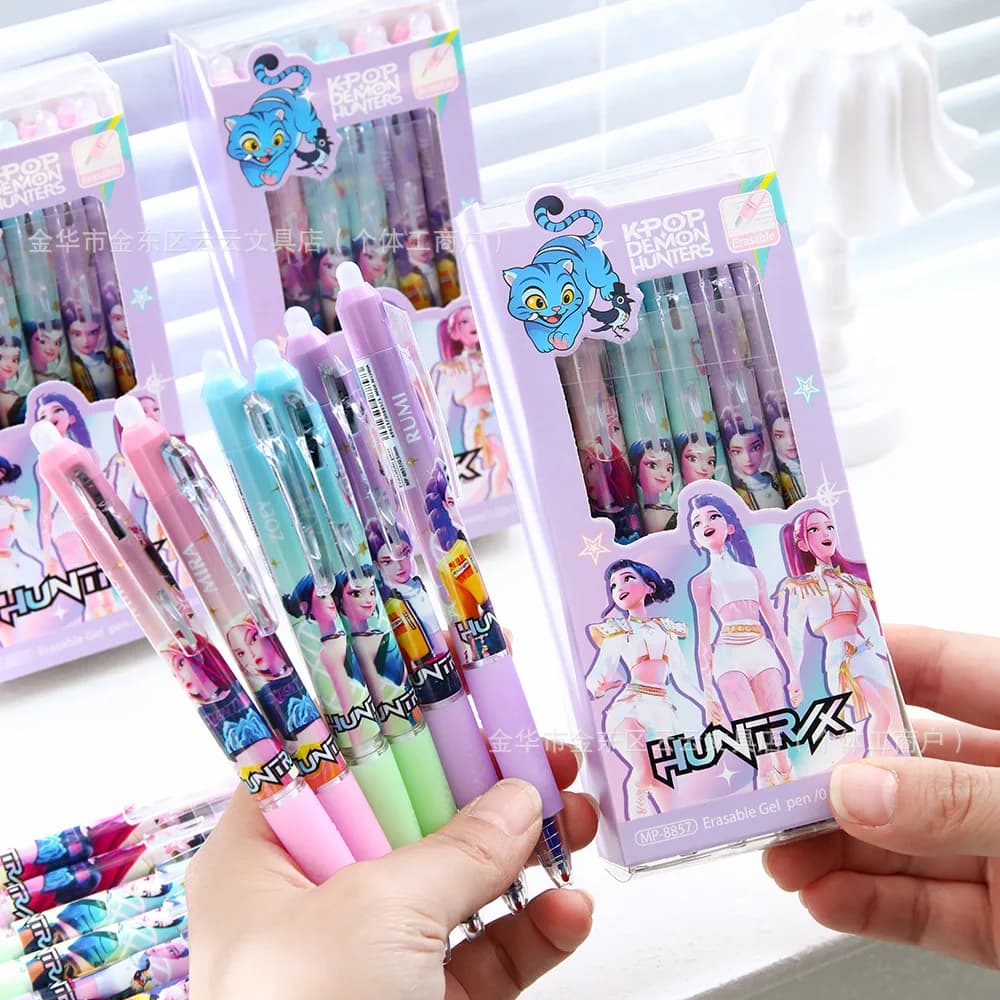 Penne Gel Cancellabili a Pressione Kpop Demon Hunters da 0,5 mm, Carine e di Grande Valore, Forniture Creative per Studenti e Cancelleria Scolastica