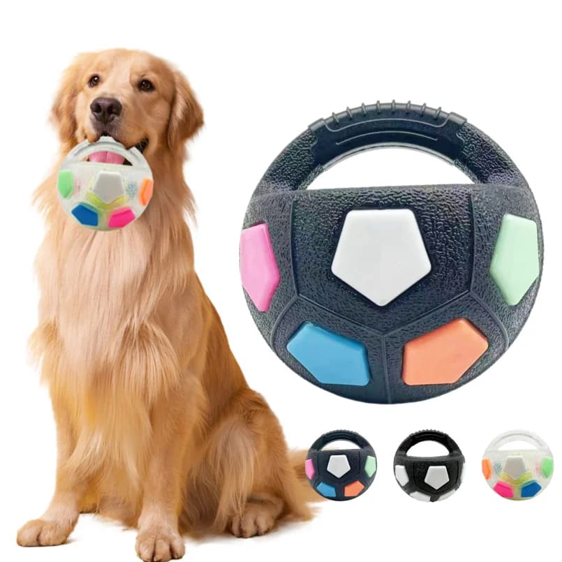Nuovi giocattoli per cani a forma di palla da calcio, resistenti, per alleviare il dolore da dentizione, ideali per l'allenamento all'aperto, con squeaker.