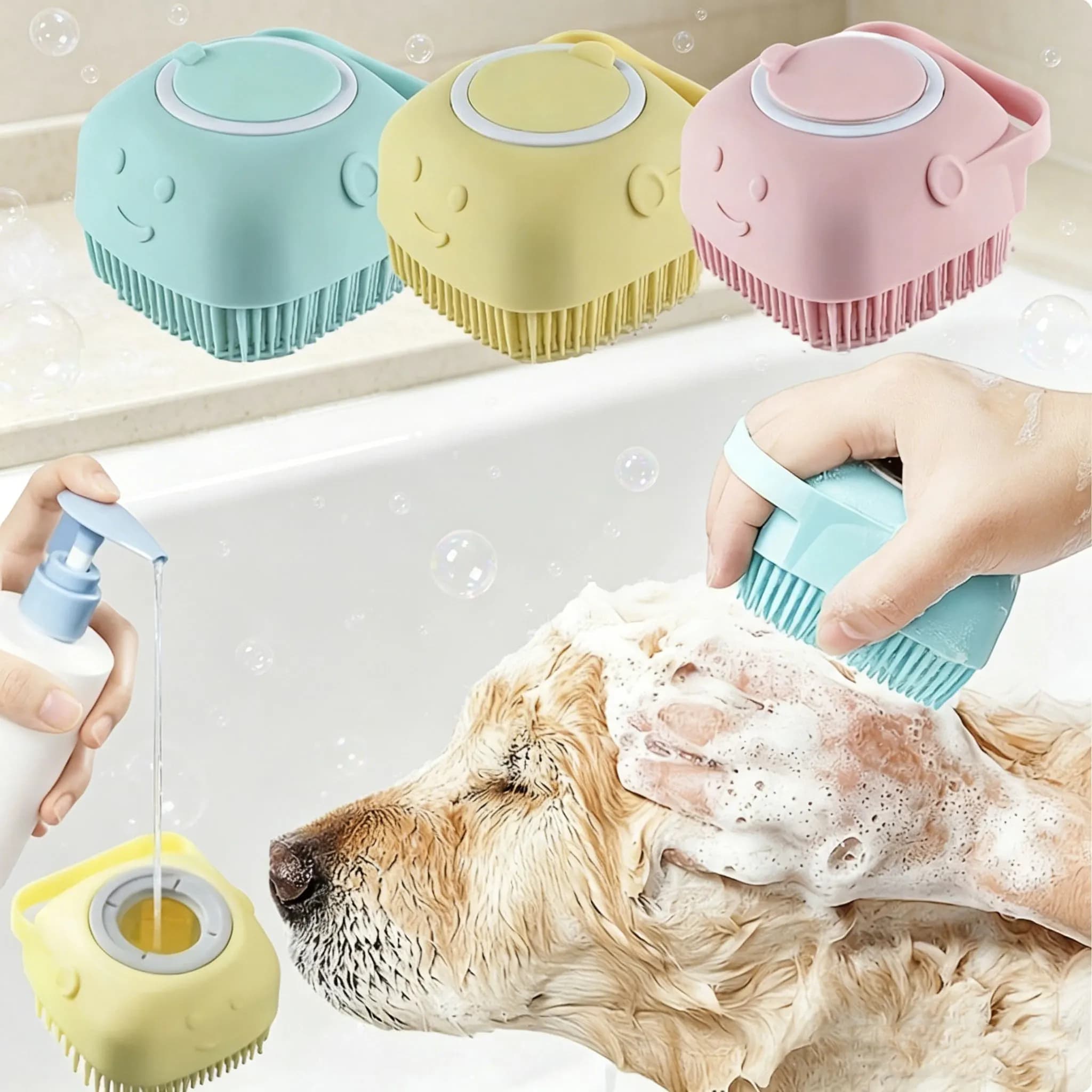 Spazzola da Bagno per Cani 1/2 Pezzi, Multifunzionale per Cuccioli e Cani Grandi, Accessori in Silicone Morbido e Sicuro per Cani e Gatti