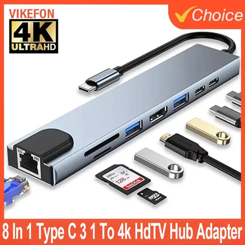 USB C HUB Tipo C Splitter Thunderbolt 3 Docking Station Adattatore per laptop con per MacBook Air M1 iPad Pro RJ45 Compatibile con HDMI