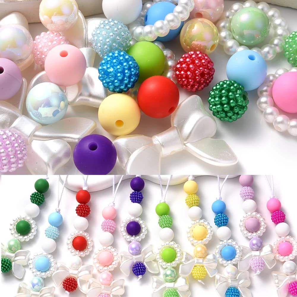 80 pezzi di perline acriliche per massaggiagengive in silicone set dolce fiocco colorato con perline rotonde fai da te penna per perline ciuccio per bambini collana a catena braccialetto