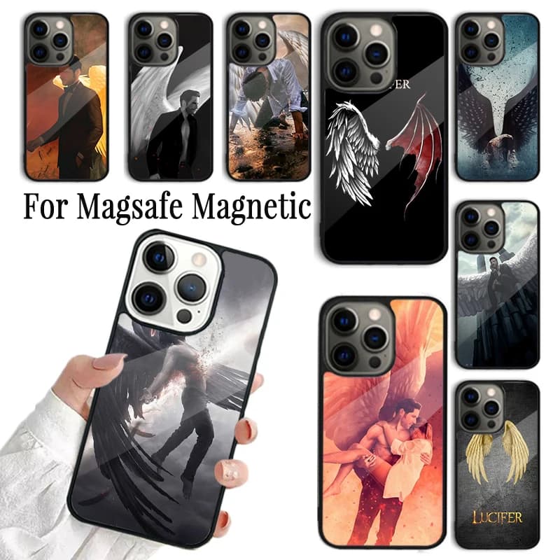 Cover per iPhone della Serie TV Americana Lucifer Angel, Compatibile con iPhone 17 AIR 16 15 14 13 12 11 Pro Max Plus, Custodia Magnetica Magsafe