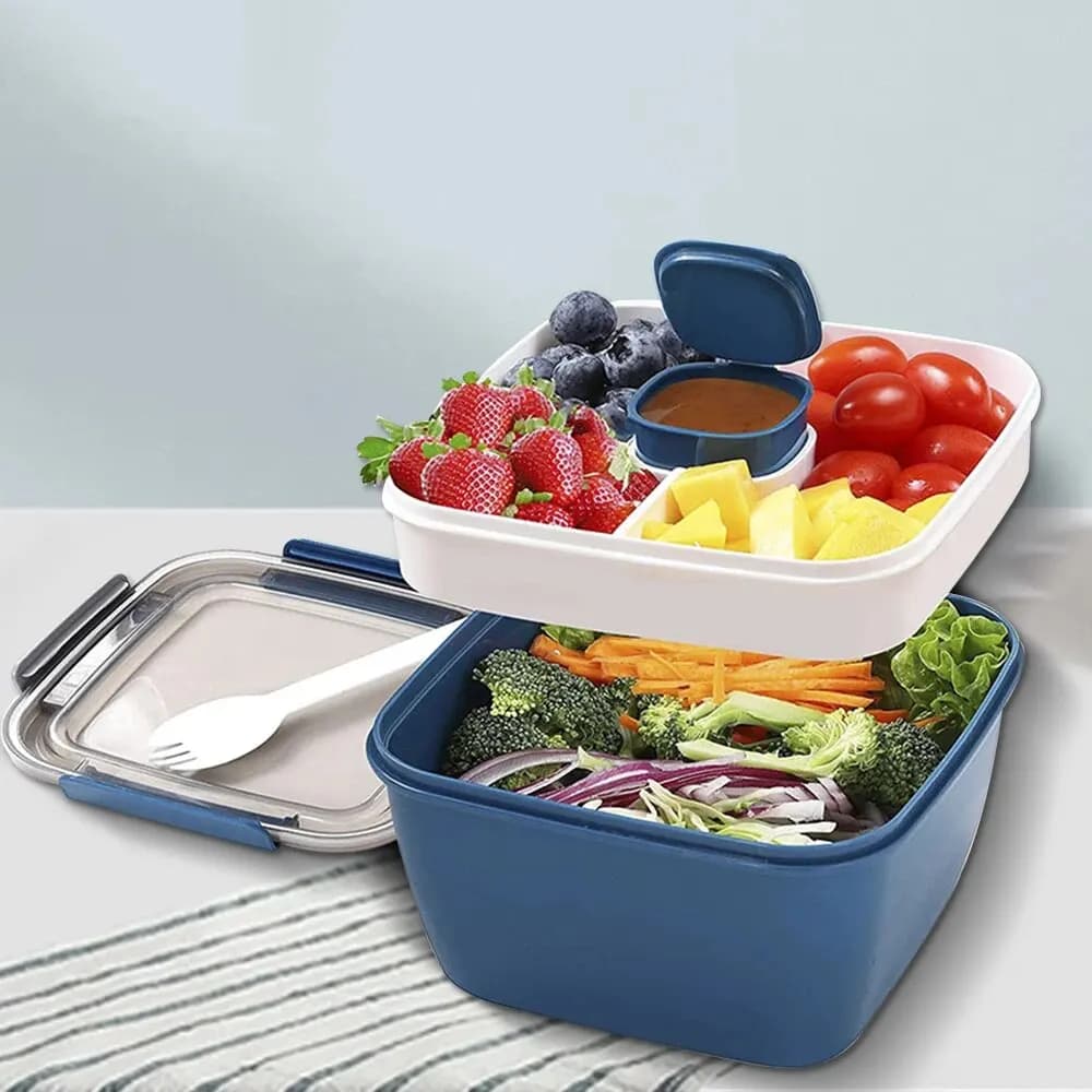 Contenitore per pranzo portatile da 1100 ml/1500 ml Contenitore per insalata a griglia a 2 strati Scatole Bento Insalatiera Scatola per pranzo Contenitore per il pranzo per alimenti