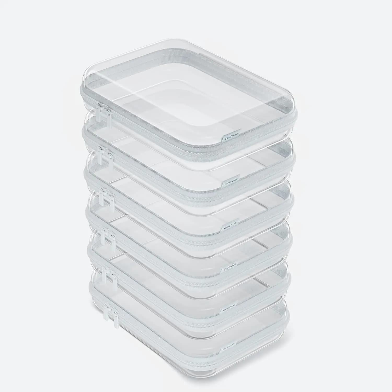 6 transparent cases in rigid plastic with zipper, portable cosmetic bag, containers for storing toys, transparent organizational box