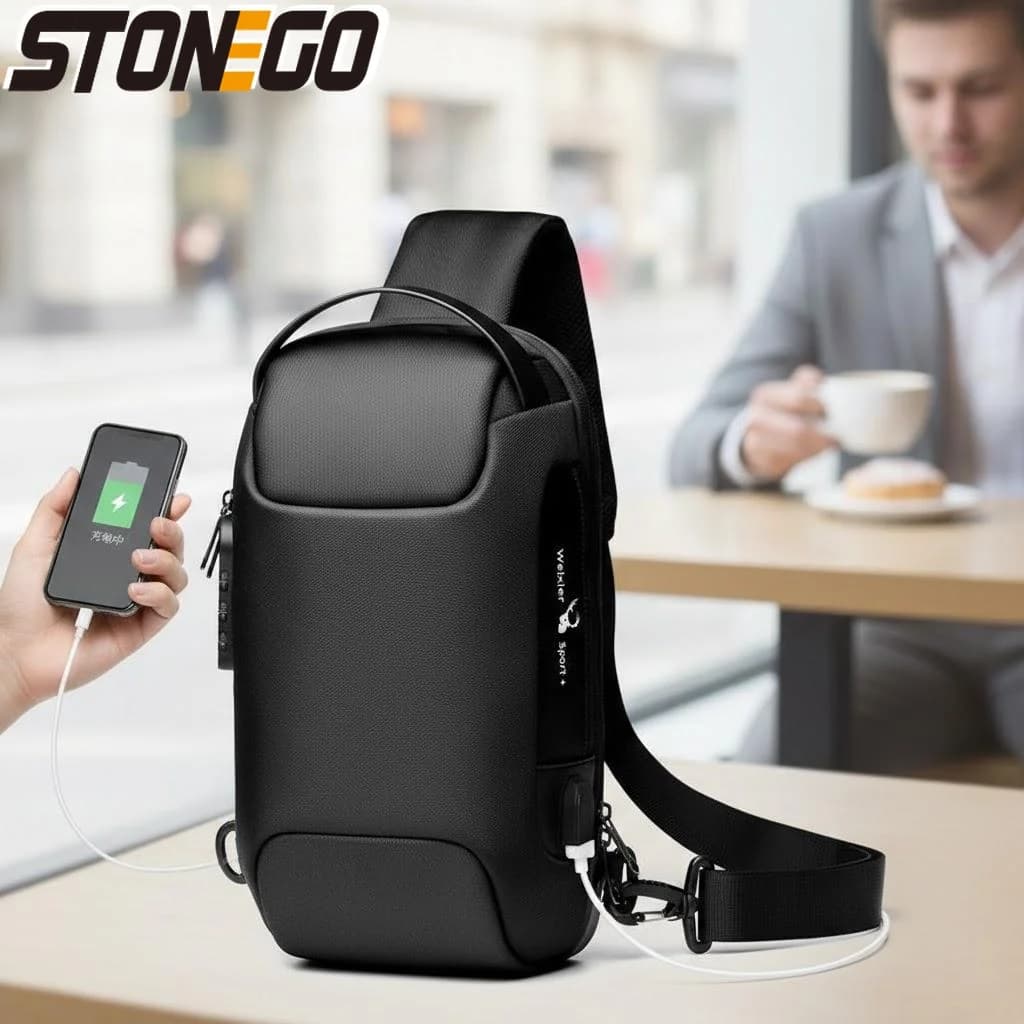 Mens Crossbody Bag Waterproof Anti Theft USB Charging Port Travel Shoulder Bag Casual Fashion Durable Everyday Use
