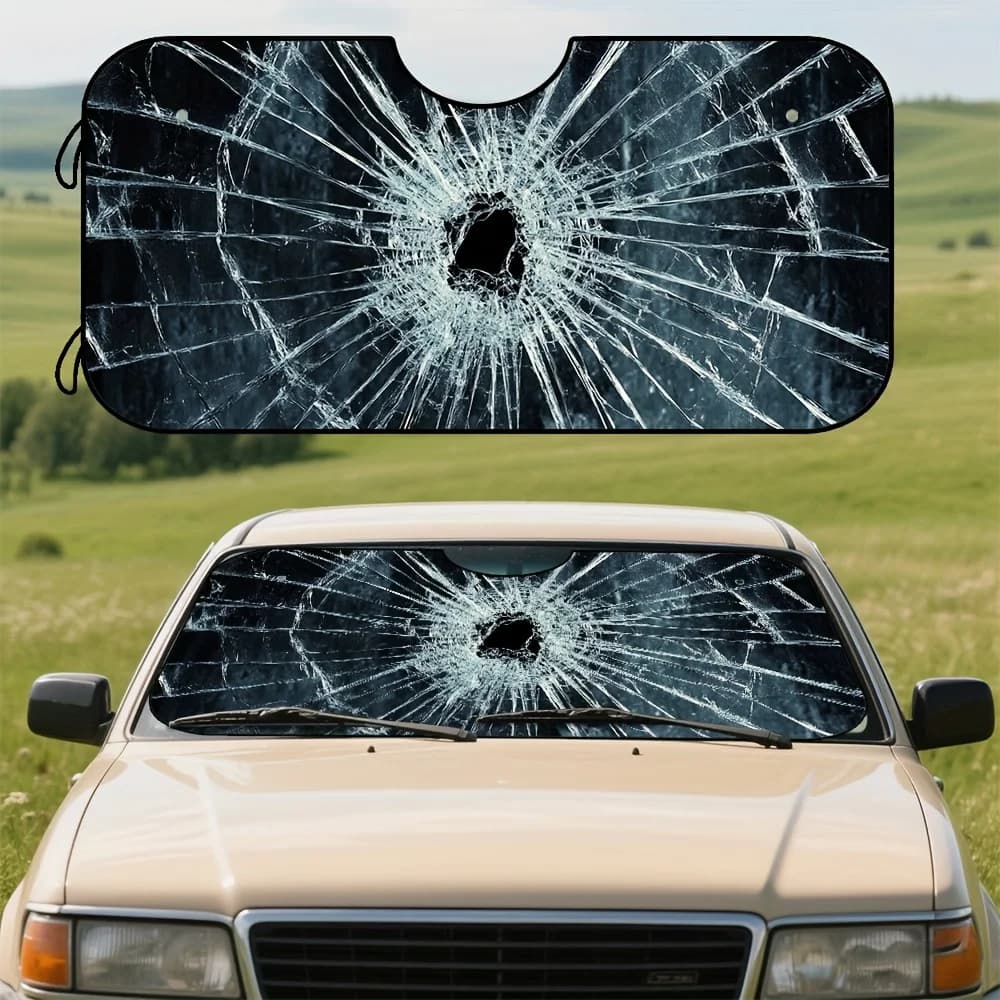 1 pz, Parasole per Parabrezza Auto con Design a Schermo di Telefono in Vetro Rotto, Visiera Parasole Pieghevole per Parabrezza Anteriore, Mantiene