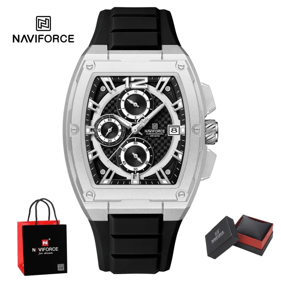 NAVIFORCE Orologio sportivo da uomo di lusso impermeabile Cronografo multifunzione casual Orologio da polso da lavoro con cinturino in silicone Set regalo