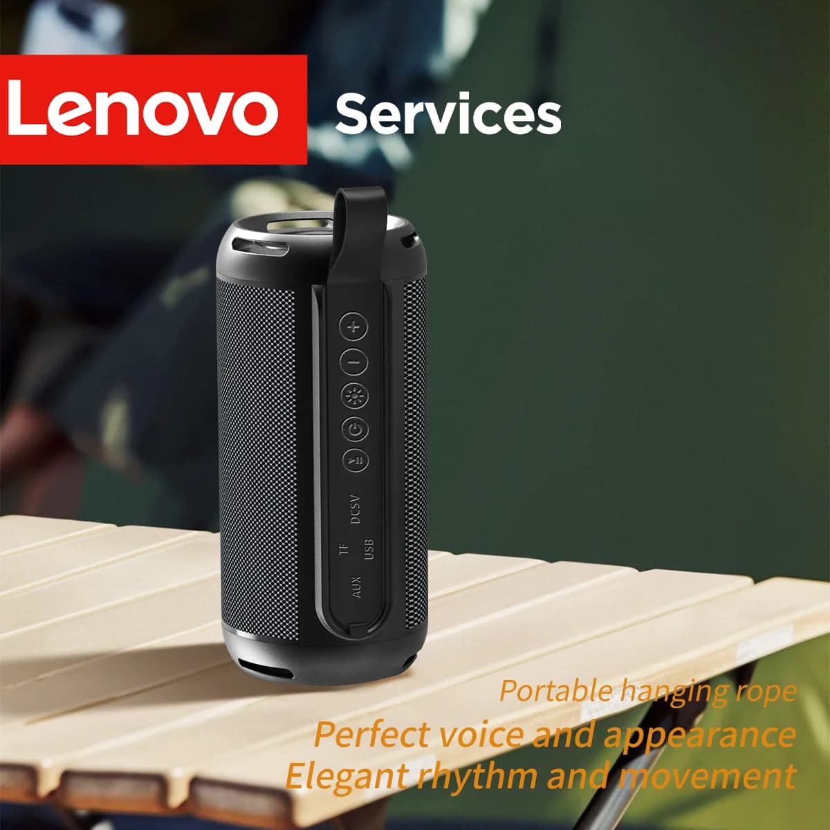 Lenovo D02 Wireless Speaker Portable with Corda for Hanging 360 ° Bluetooth 5.1 Speaker with Surround Sound and Powerful Subwoofer, Music Reader