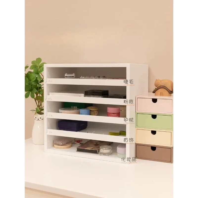 Makeup Organizer Drawer Box, Layered Shelf for Cosmetics Jewelry, Sturdy Space-Saving Desktop Tidy Rack for Your Office Desk