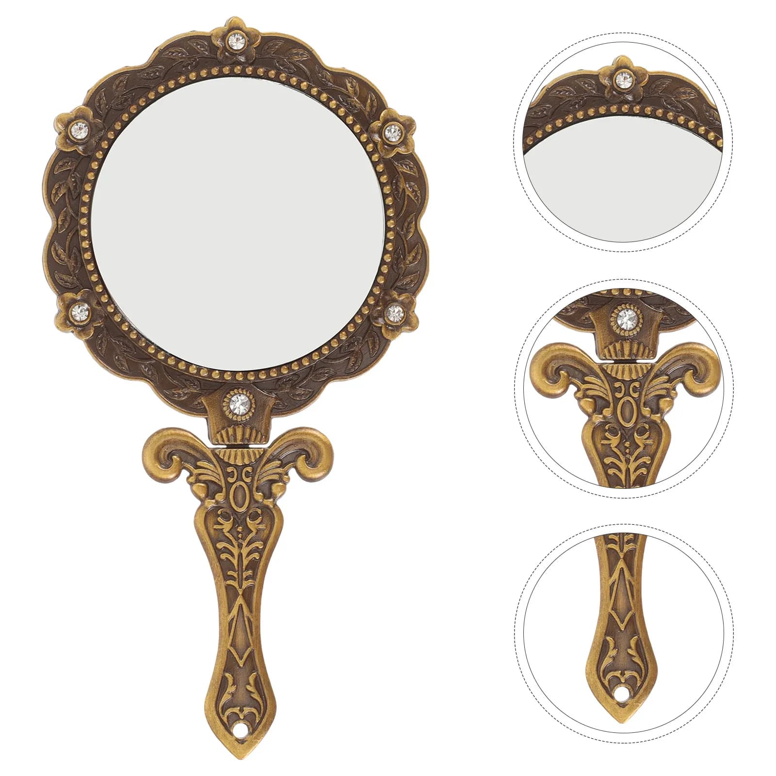 Specchio a Mano con Motivo Floreale per Donne, Stile Vintage, Specchio Portatile Leggero con Impugnatura Ergonomica, Superficie HD per Uso in Camera da Letto e Bagno