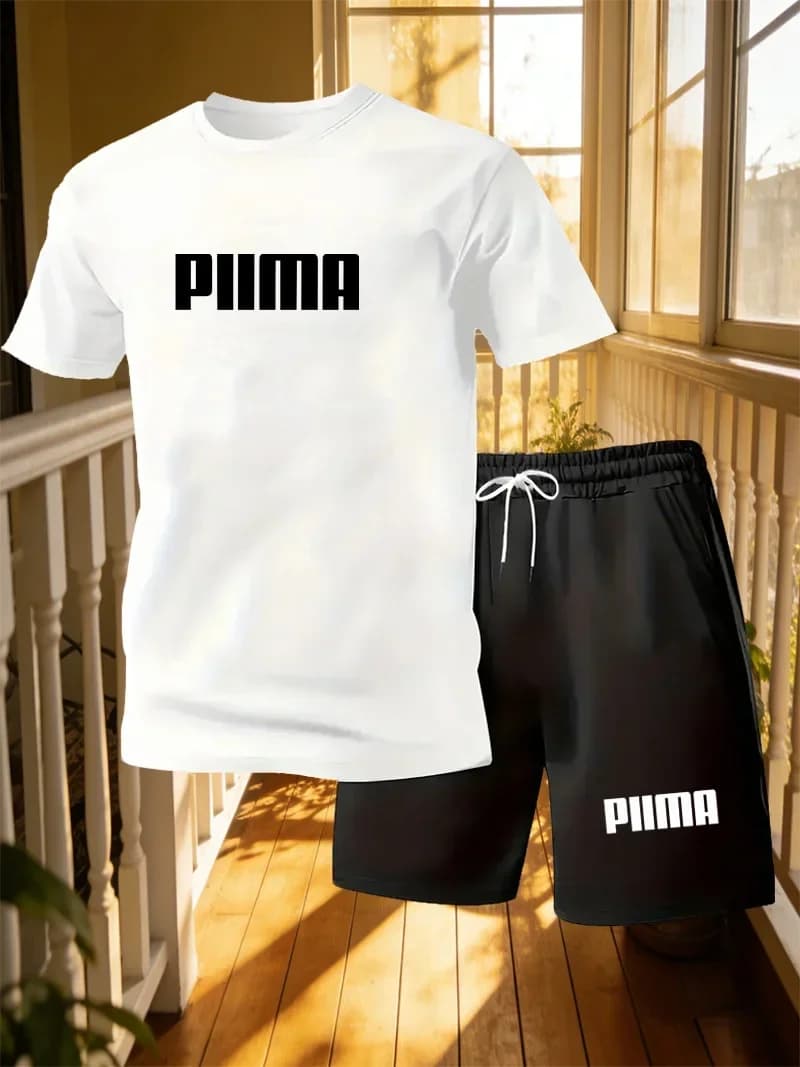 Nuovo Completo Sportivo da Uomo: T-shirt a Maniche Corte + Pantaloncini, Design Personalizzato con Stampa di Lettere, Set Estivo Casual e Comodo in 2 Pezzi