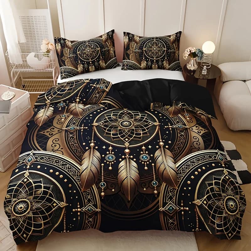 Dreamcatcher Feather Tribal 3pcs Bedding Set Includes Soft Duvet Cover 2 Pillowcases Breathable Machine Washable for All Seasons