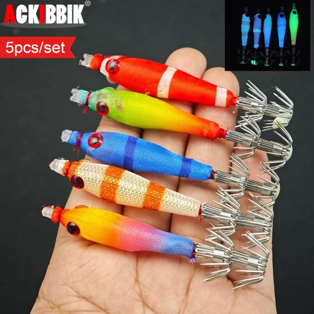5 pcs/set Calamari Jig Lure Water Salad Shrimps Fishing Shrimp Seppie Shrimps baits Sea Fishing Accessories Wrap Rich baits