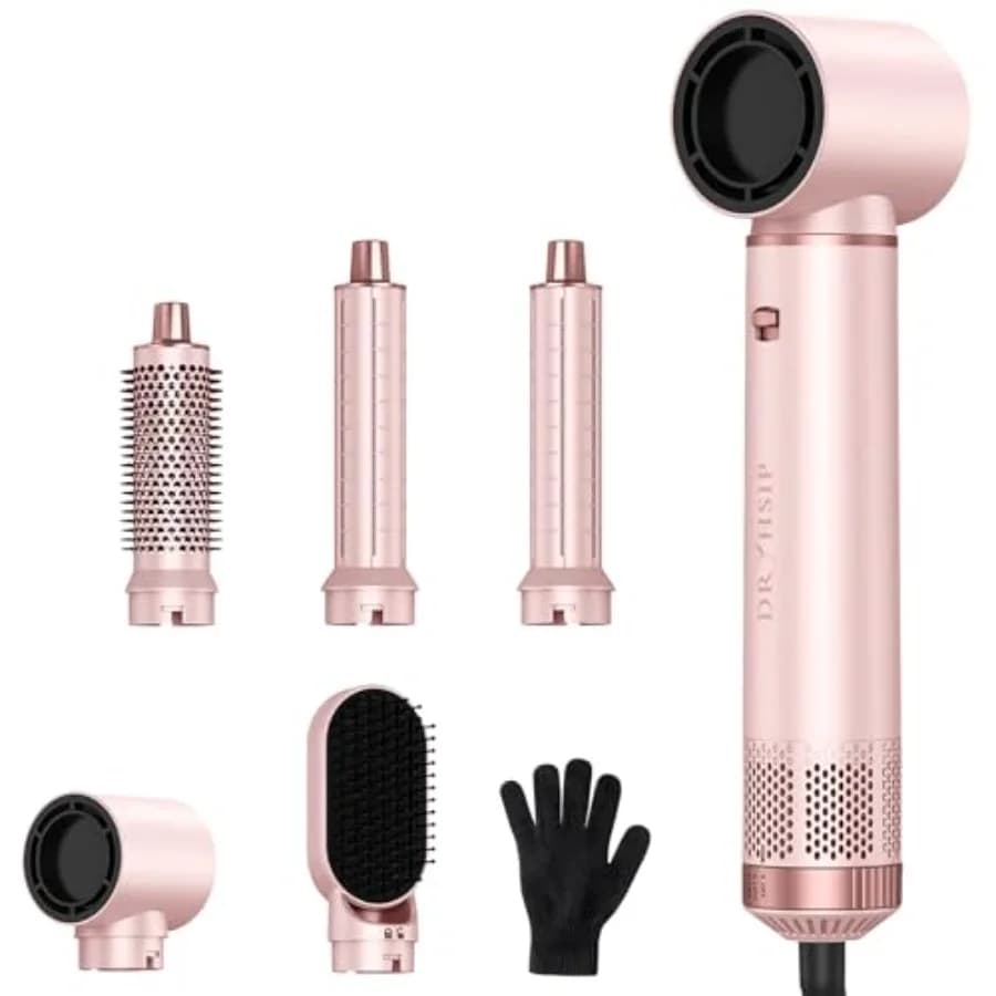 Set di Strumenti 5 in 1 per Acconciature Femminili: Spazzola ad Aria Calda per Arricciare, Asciugare, Lisciare e Volumizzare i Capelli