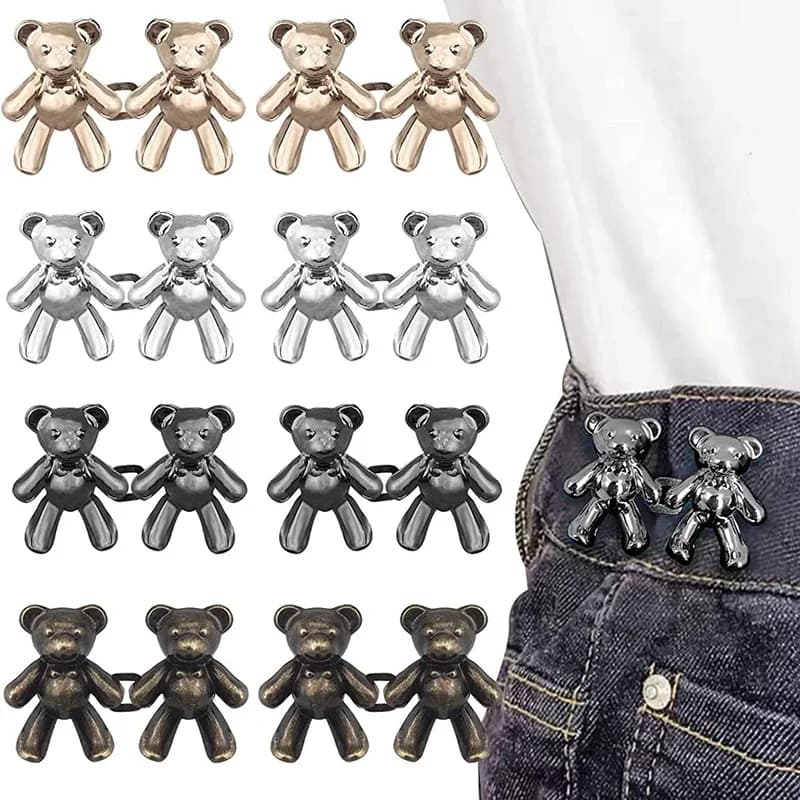 1 Paio di Fermagli a Forma di Orsetto per Jeans, Senza Cuciture, Staccabili, Estensori per Vita e Corpo, Clip Regolabili per Jeans Larghi, Fibbie di Regolazione