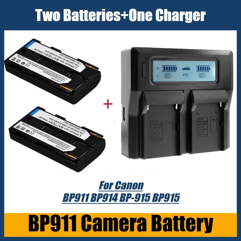 BP911 7.2 V 3400 mAh camera battery for Canon BP911 BP914 BP-915 BP915, two batteries + one charger